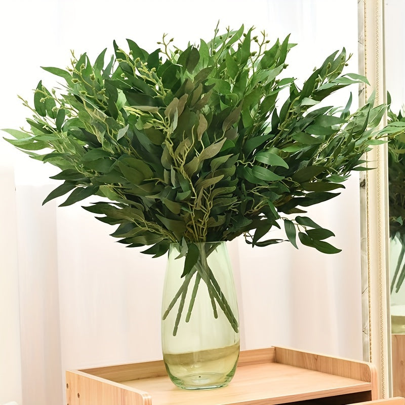 Realistic fabric willow leaf bouquet for weddings, engagements, and home decor – no batteries needed.