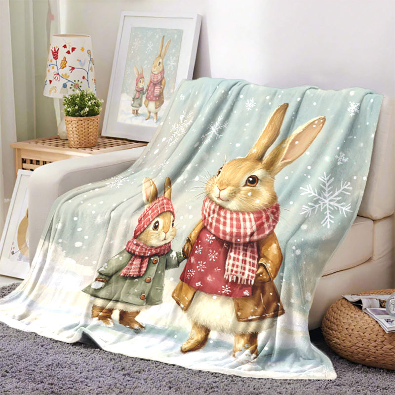 Stay warm and cozy in any season with this adorable rabbit-themed fleece throw blanket. Its soft and lightweight design makes it perfect for naps, travel, or adding a touch of charm to your home office decor. It also makes an ideal gift for friends and