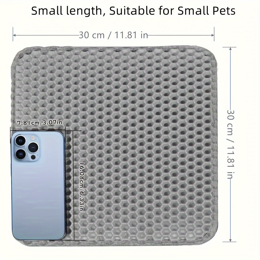 Gray double-layer cat litter mat prevents litter from being carried out or splashed. It is washable and helps control litter mess.