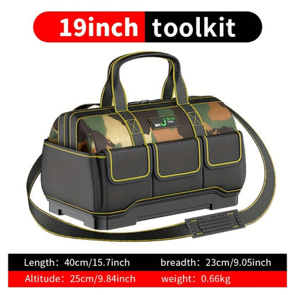 Electrician-specific camouflage bag with thickened materials, sturdy and durable, multi-functional with large capacity pockets and ABS wear-resistant design.