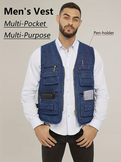 Men's Casual Zipper Pockets Cargo Vest for Spring/Summer Outdoor Activities