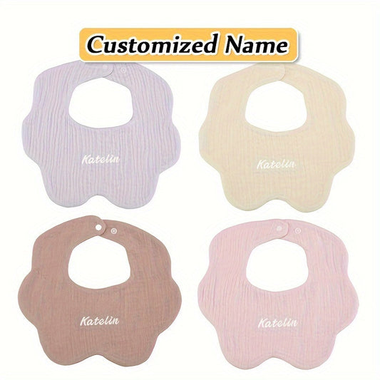 Set of 4 Soft Gauze Children's Bibs with Custom Name Option - Exceptionally Absorbent, Breathable, and Premium Quality - Ideal Gift for Kids' Birthdays, Christmas, and Halloween