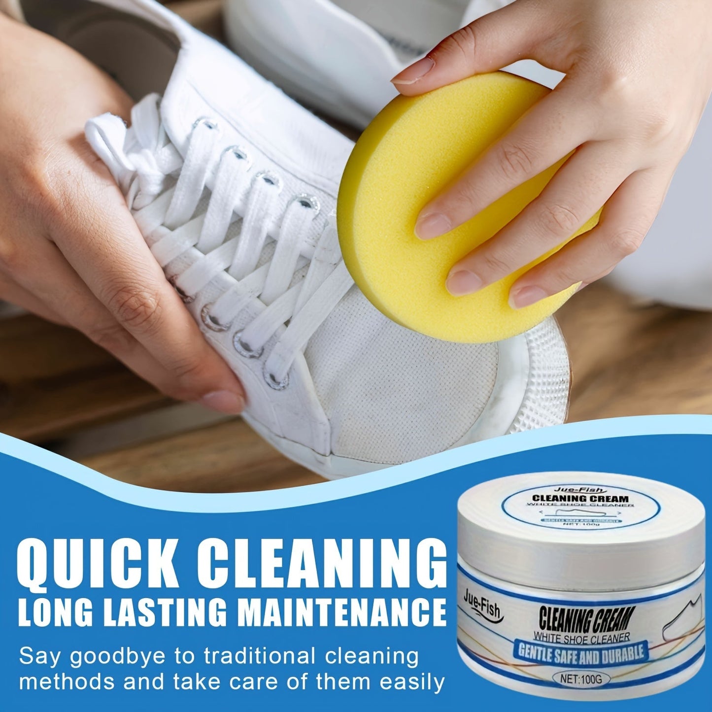 1 piece of Shoe Cleaning Cream, a versatile product perfect for cleaning white shoes, sports shoes, and sneakers. This cream will effectively clean, whiten, brighten, and remove stains, dirt, and oxidation from your footwear. It is a must-have cleaning