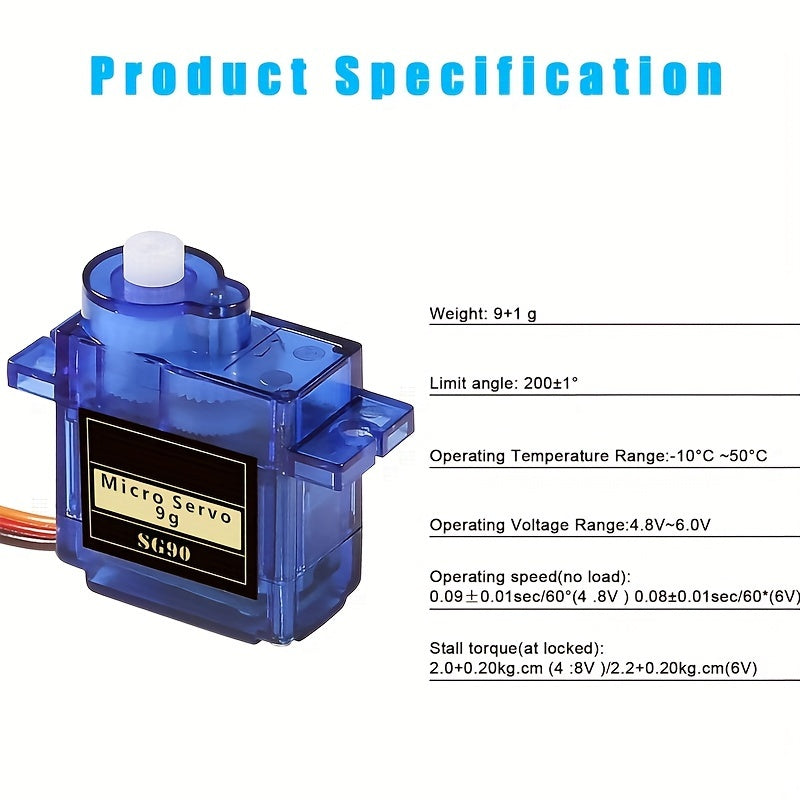 12pcs SG90 Micro Servo Motors for remote control vehicles, robotics, and servo door lock control.