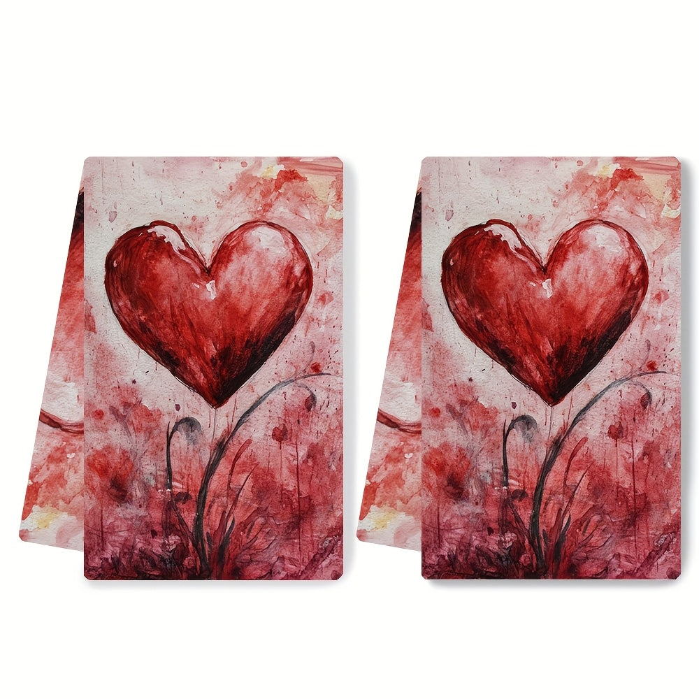 2-piece set of ultra soft kitchen towels, perfect for Valentine's Day and other holidays. These highly absorbent dish hand towels are machine washable and measure 16x24 inches each. Item number: 2KYSYS1217423.