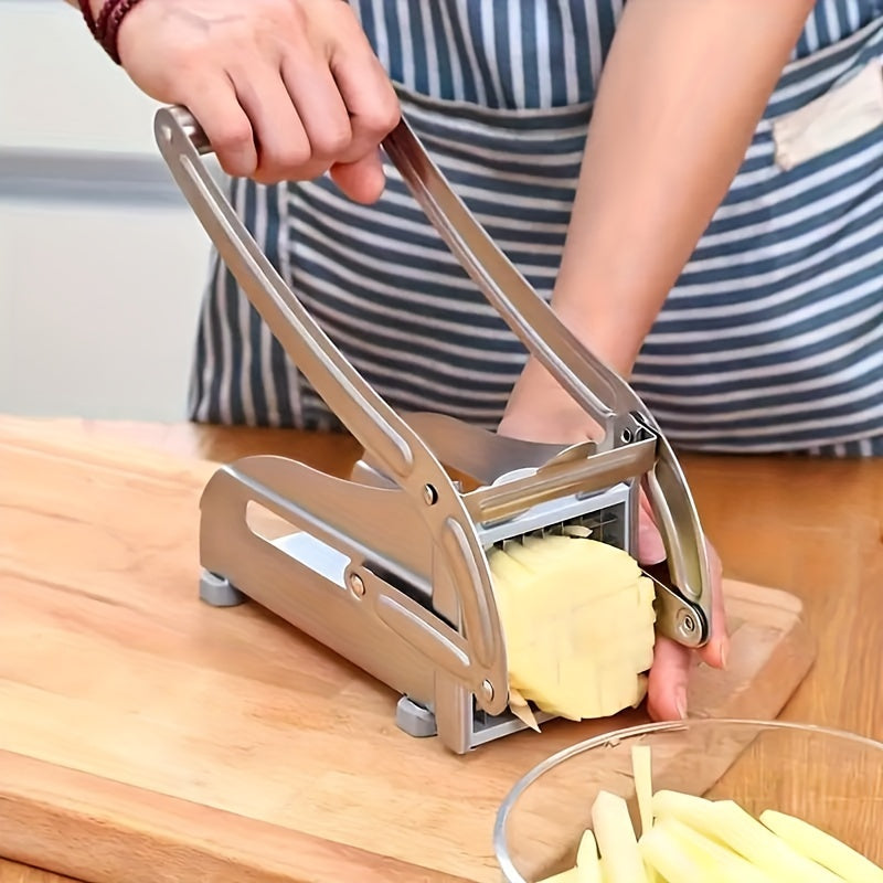 One piece of a multifunctional fruit slicer made of stainless steel, can be used as a vegetable cutter, potato shredder, onion mincer chopper, household cheese grater, vegetable grater, ginger grater, part of a collection of kitchen gadgets and tools.