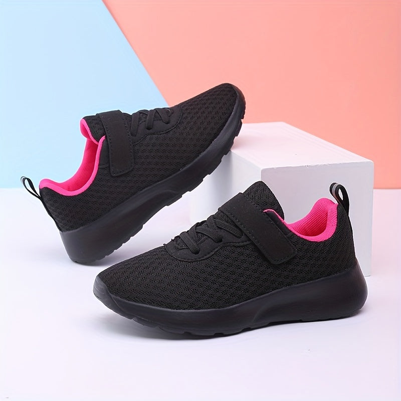 Mesh running shoes for girls with casual athletic style, magenta accent, available in sizes 28-40. Perfect for spring and fall with EVA sole and PU insole.