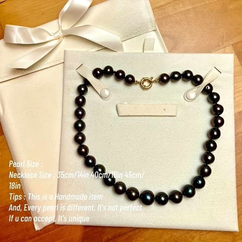 Celebrate Mother's Day with a MYSOYA 100% Handmade Natural Freshwater Black Pearl Necklace, 10-13mm, presented in an Elegant Gift Box - Ideal for Birthdays, Weddings, and Anniversaries.