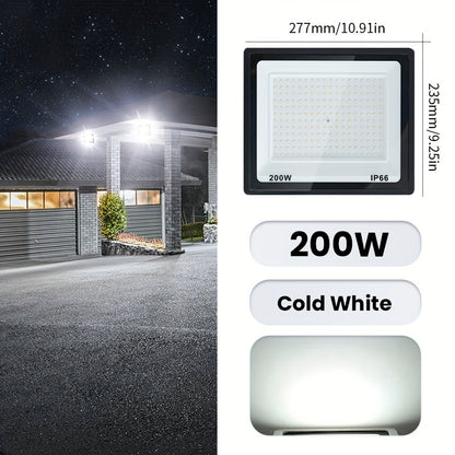 Aluminum LED floodlight suitable for outdoor use, ranging from 10-300W. Ideal for garden or playground lighting.