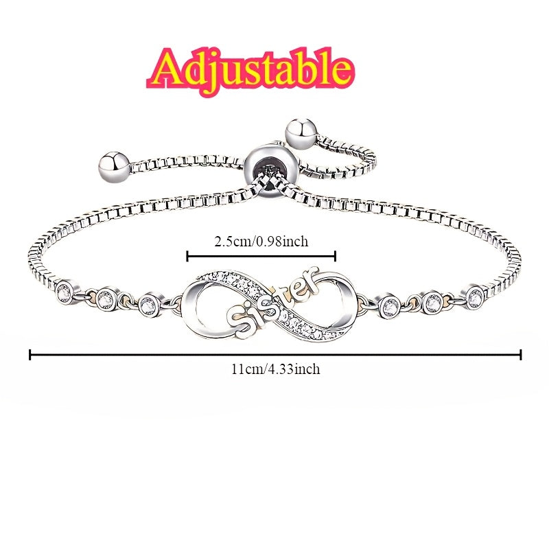 Stylish Adjustable Infinity Symbol Bracelet for Women - Sleek Minimalist Design with Shimmering Zirconia Stones, Made from Alloy - Perfect for Everyday Wear & Special Events, Trending in Europe and America, Available on Amazon in Fashion Accessories