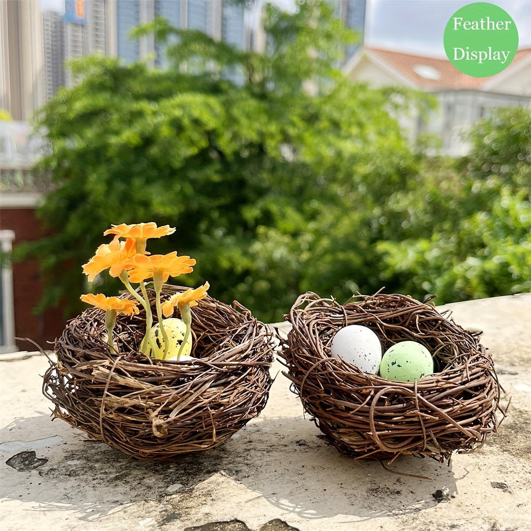 2pcs handmade natural rattan bird nests for garden or party decor, suitable for bird species. Eggs not included.