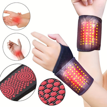 Magnetic wrist support brace with washable cloth wristband for pain relief and relaxation.