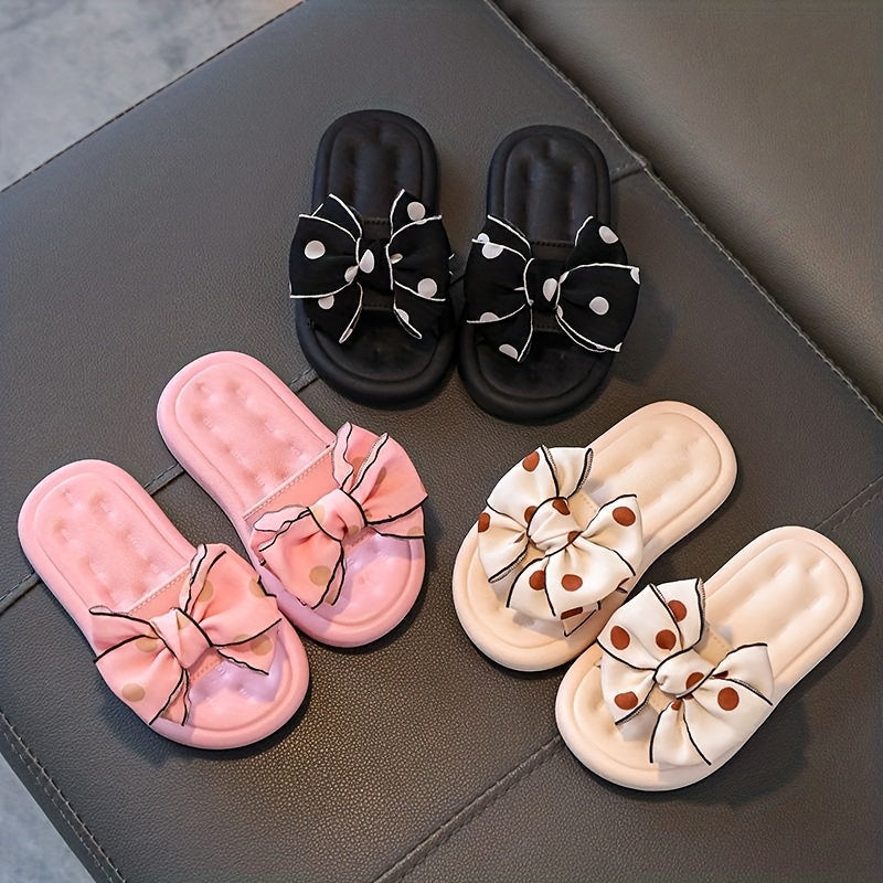 Stylish bowknot slippers for girls that are non-slip and lightweight, suitable for indoor, outdoor, pool, and beach use in all seasons.