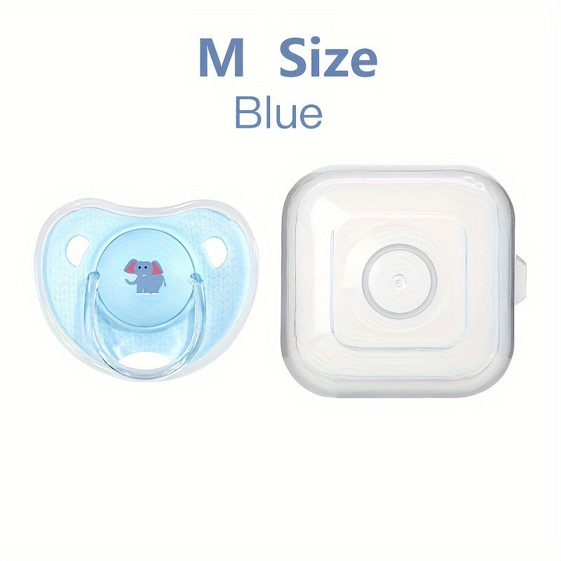 Silicone pacifier for newborn babies designed in a cartoon pattern of a thumb shape, suitable for soothing toddlers, with a PP storage box included.