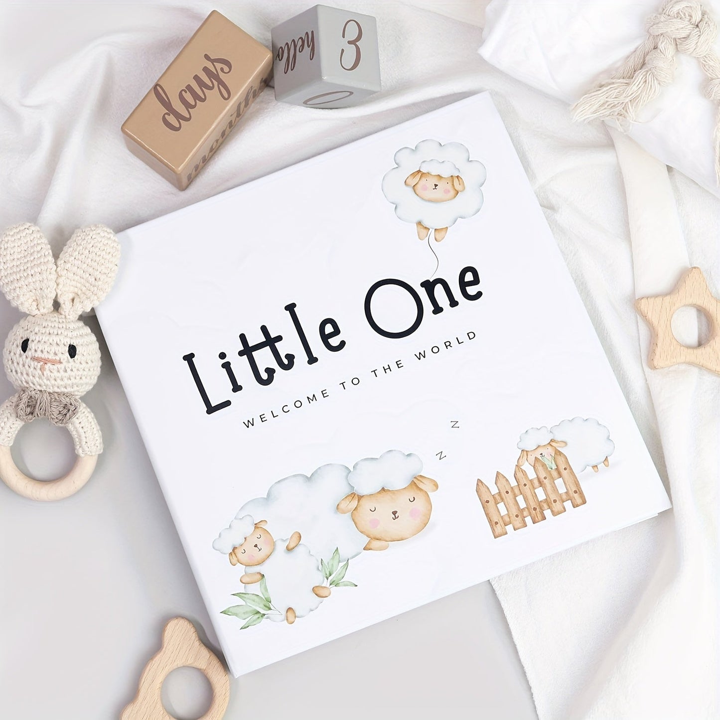 Year One Commemorative Book for Youngsters feat. Little Sheep Model, Inner Pages with Double-Sided Tape & Hidden Coil Hardcover, Copper Plate Black Golden Cover, includes 12 Months Milestone Stickers & Special Paper. Perfect for New Mom & Boy and Girl