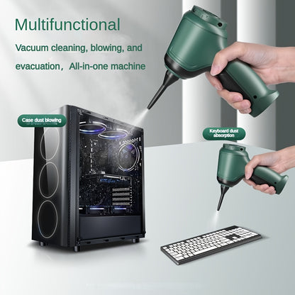 A versatile wireless vacuum cleaner with high power for suction, air extraction, and blowing in both car and home. Extended battery life, includes various accessories for dust and debris