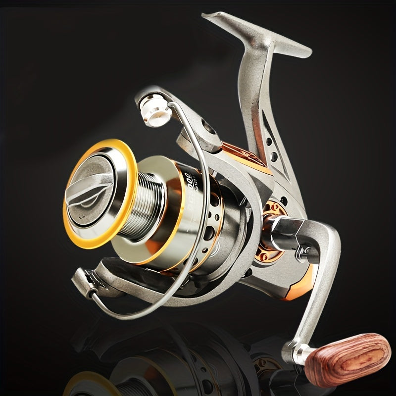 Rsenr High-Performance Spinning Fishing Reel with Stainless Steel & Copper/Aluminum Alloy, Smooth Bearings, Durable Wooden Handle - Ideal for Freshwater & Saltwater Fishing.