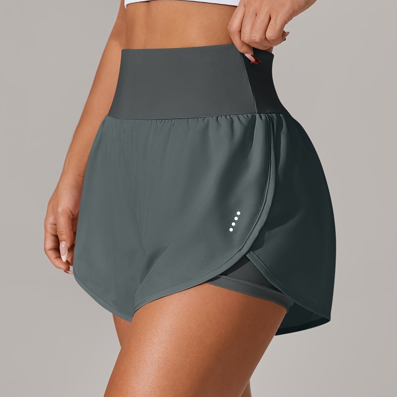 Women's Light Blue Yoga Shorts with Ruffle Detail, High-Waisted, Loose-fit, Stretchy Polyester Blend, Machine Washable, Ideal for Spring/Summer/Fall.