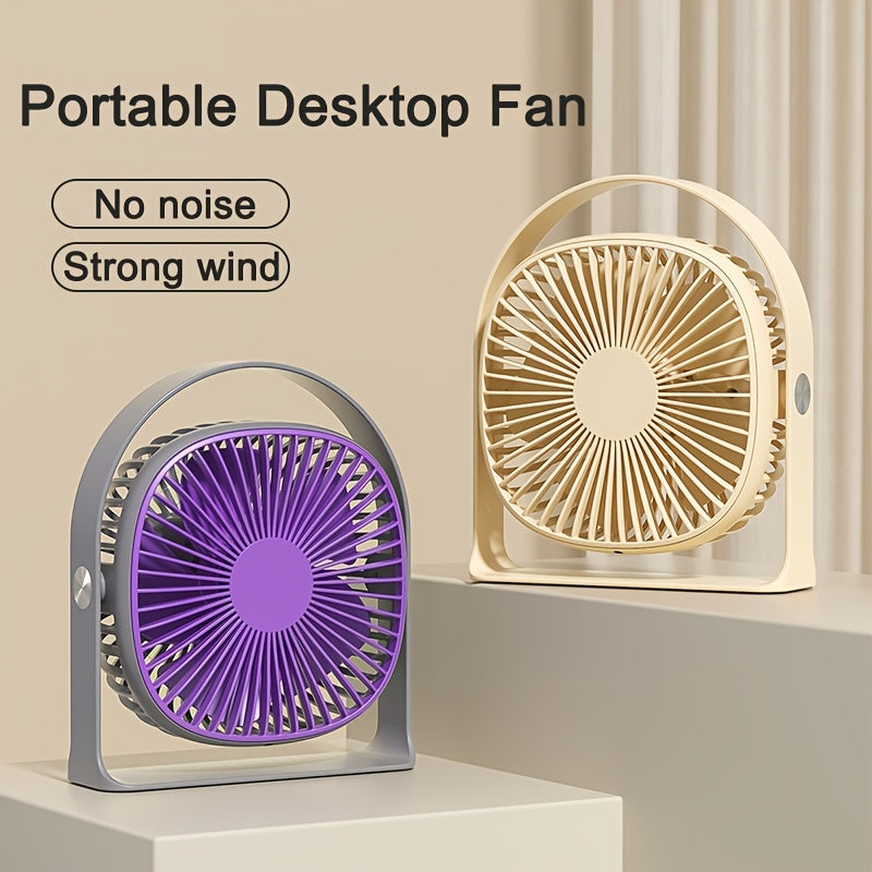 Desktop Fan with LED Light, 5-Speed Strong Wind, 360° Rotatable Head, USB Rechargeable 1200mAh Lithium Battery, Portable Design, Button Control, Plastic Material, Suitable for Indoor & Outdoor Use in Office, Restaurant, Bedroom