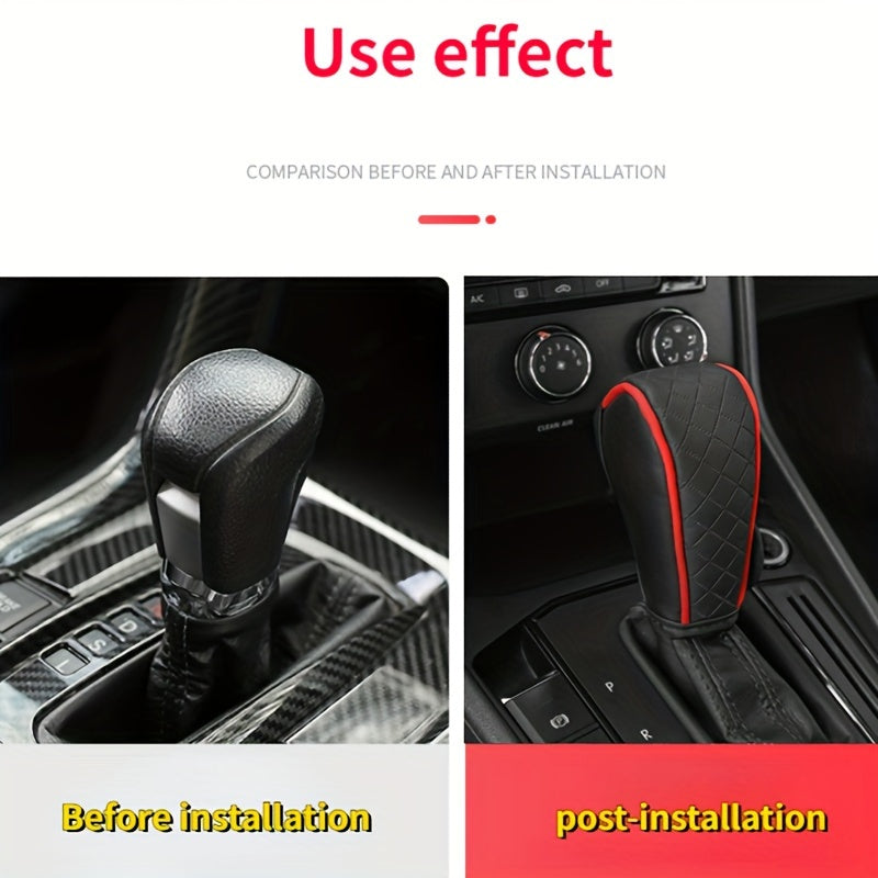 Black PU Leather Anti-slip Car Gear Shift Knob Cover for Driving Control.