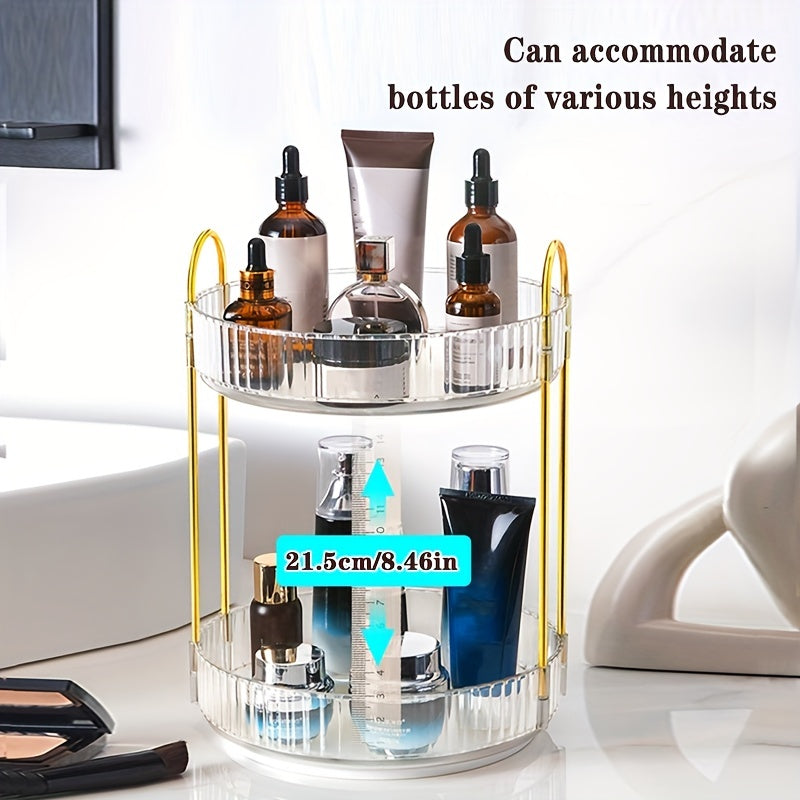 Spacious 360-Degree Rotating Makeup Organizer with Adjustable Carousel Spinning Rack for Cosmetics and Brushes - Ideal for Vanity Countertop Organization