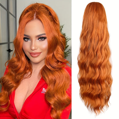 YUSULAXI Women's 24-Inch Long Wavy Drawstring Ponytail Extension made of synthetic high temperature fiber for daily use.