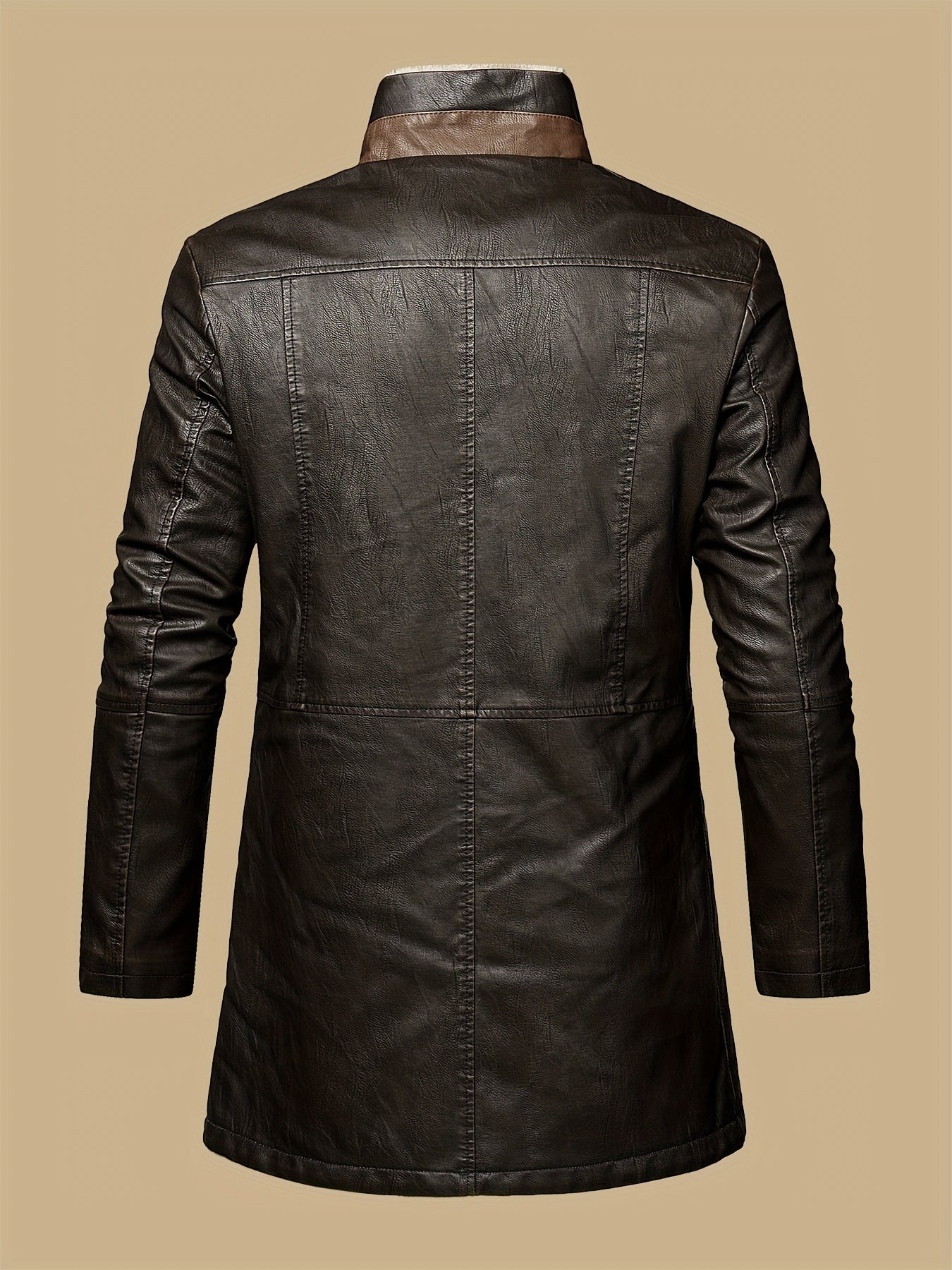 Men's distressed PU leather jacket with fleece lining, multiple pockets and windproof design.