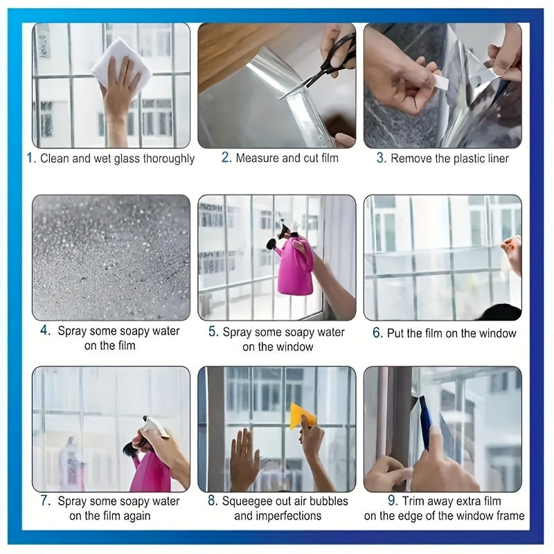 Premium mirror window film that provides privacy and blocks heat and UV rays, with one-way coloring during the day. Easy to apply stickers ideal for home and office use, made of