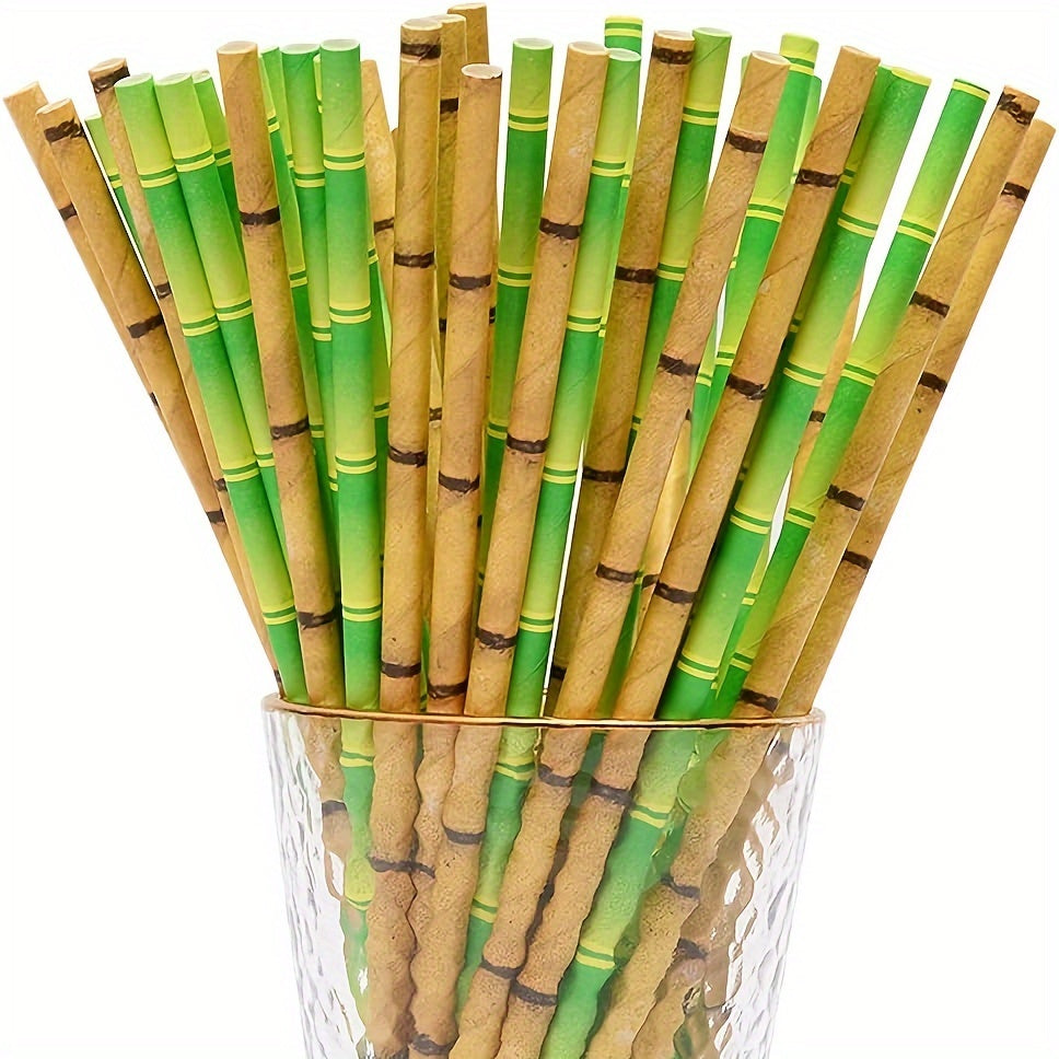 High-quality Bamboo Printed Paper Straws - Pack of 50 - Durable and Stylish for Cocktails, Juices, Shakes, and Smoothies - Ideal for Wedding, Birthday, and Party Decorations - Smoothie Straws - Durable Paper Straws for High-Quality Parties