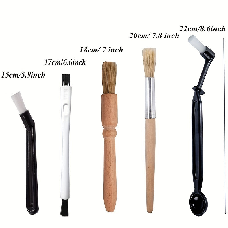 [Top Pick] Set of 5 Coffee Machine Cleaning Brushes with Wooden Handle - Includes Manual Grinder and Head Brushes for Use in Kitchen, Living Room, or Patio - No Electricity Required