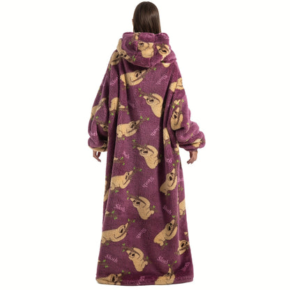 Super warm and cozy fleece oversized hoodie blanket with sleeves for adults. This wearable blanket hoodie features a giant pocket and is perfect for staying extra warm on cold days. Makes a great gift for women, men, and moms.