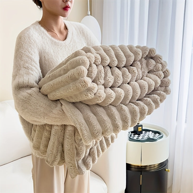 Modern Style Luxury Plush Blanket Throw - Cozy and Warm Flannel Blanket, Soft Sofa Blanket, Machine Washable, All-Season Multipurpose Striped Gift Blanket perfect for Office, Bed, Camping, Travel, and Naps.