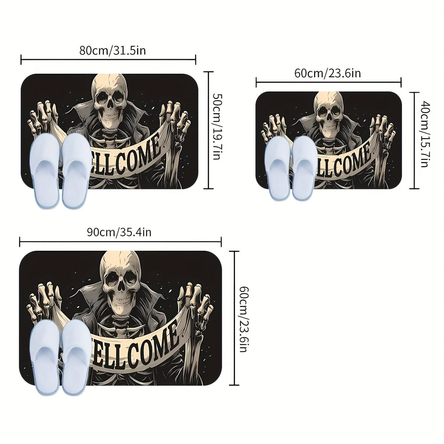 Enhance your home decor with the Halloween Skull Welcome Door Mat. This non-slip, easy-to-clean, stain-resistant rug is made of machine washable flannel memory foam and perfect for use in the bathroom, living room, bedroom, kitchen, office, or vacation