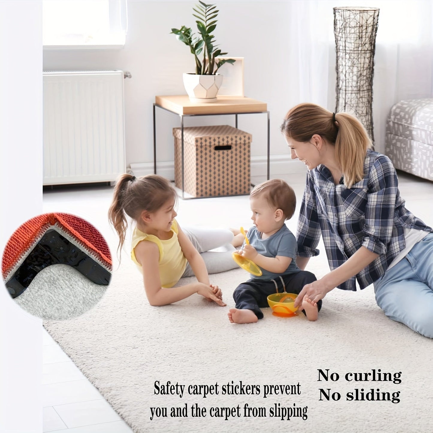 Black Acrylic Rug Tape for Hardwood Floors & Tiles - Non-Slip Washable Carpet Grippers, Available in 4/8/16/32pcs, Easy Peel Corner Clips for Secure Area Rugs