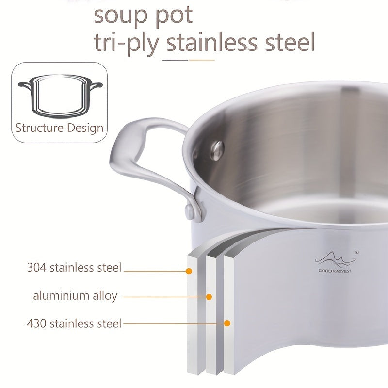 Durable and Versatile Stainless Steel Soup Pot Set with Steamer by GOOD HARVESTER - Includes 8L 304 Deep Cooking Pan, Induction Compatible, Heat-Resistant Handles, Dishwasher Safe, Easy to Clean, and Multi-Layer Kitchen Cookware