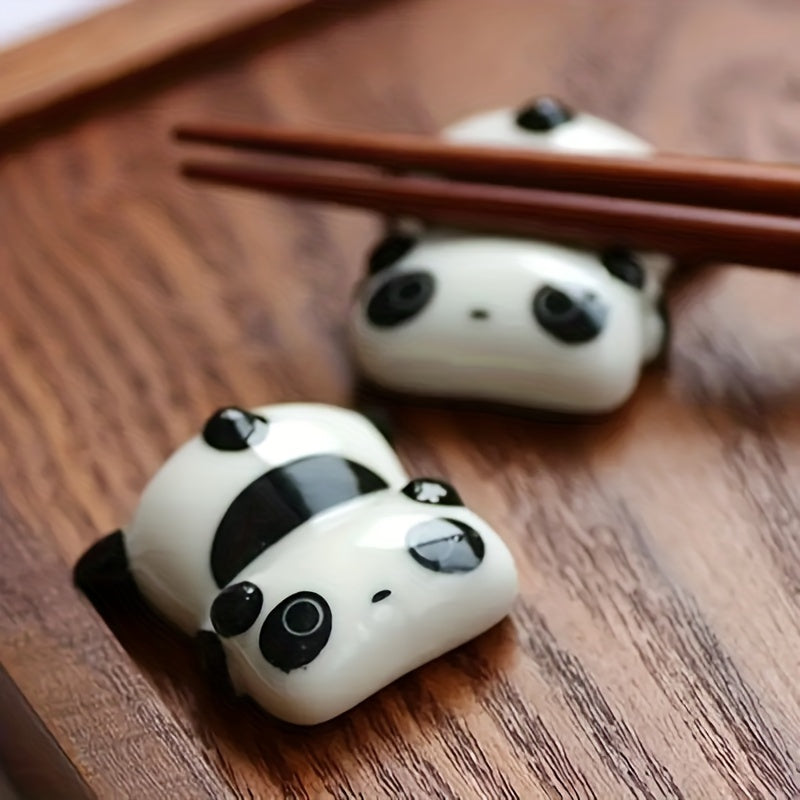 2 Ceramic Panda Chopstick Holders, Pen Holders, Creative Cartoon Chopstick Rests, Home Decor, 3.28cm*1.3cm