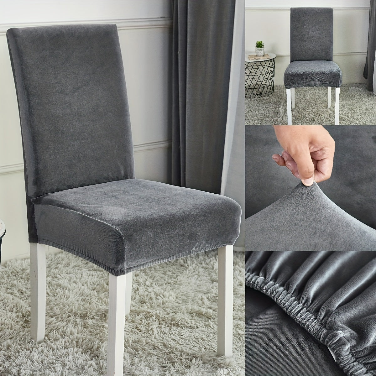 Durable spandex chair cover fits 44.96-59.94cm dining chairs. Perfect for dining room or wedding banquet. Easy care, machine washable.