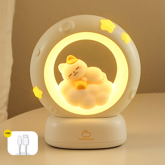 Modern USB-powered night light with tap dimmer, perfect for bedroom decor.