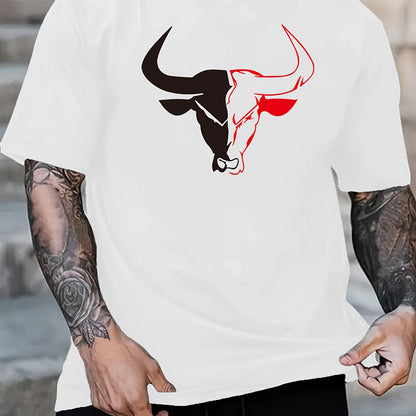 Men's Casual T-Shirt with Unique Animal Print in Breathable Polyester, Crew Neck, Short Sleeve - Ideal for Summer & Outdoor Activities.