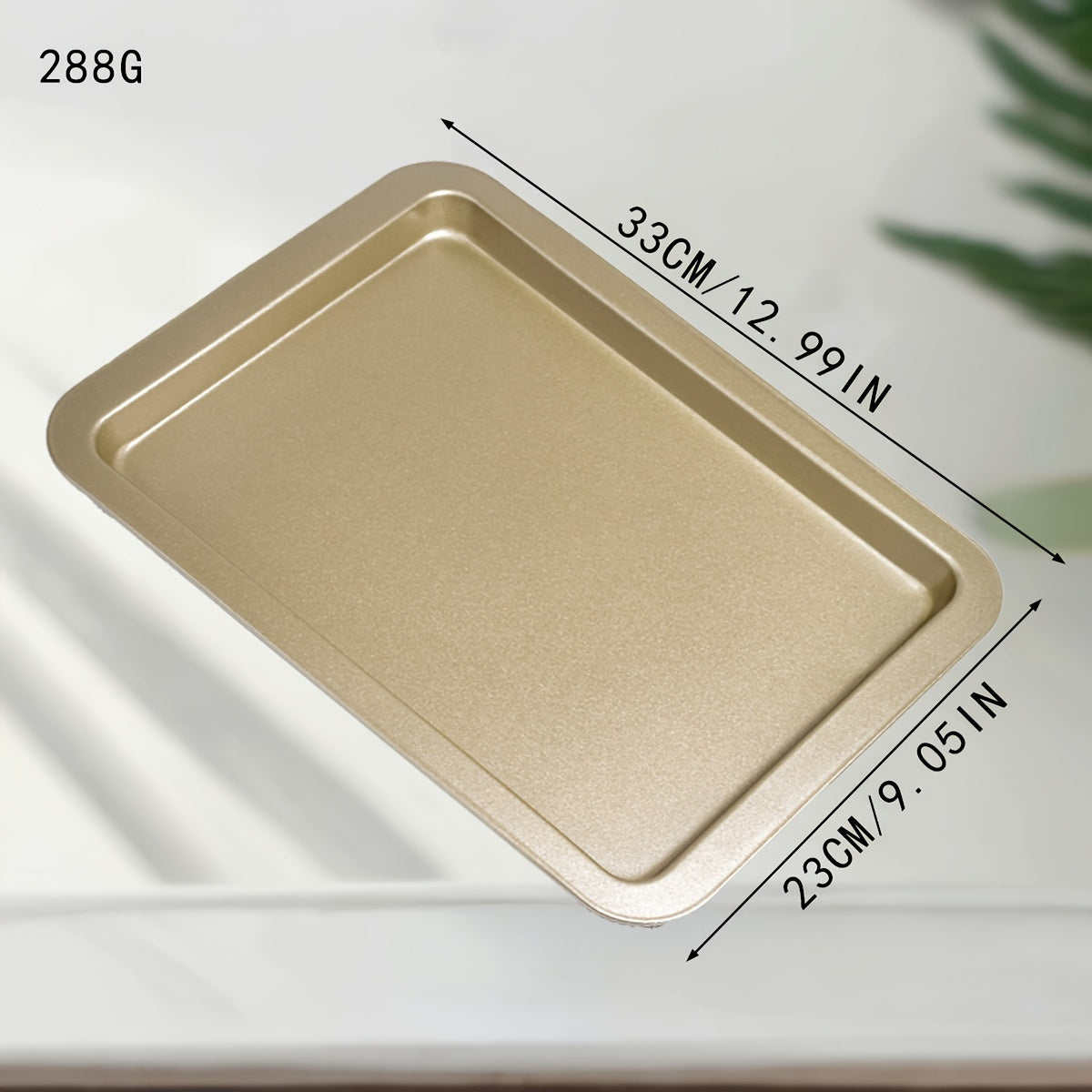 Golden rectangular non-stick baking pans, set of 1 or 2, for bread, cake, pizza, cookies, eclair, toast, and more. Made of food-grade materials.