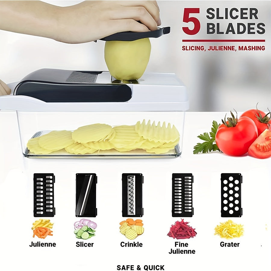 22 in 1 Vegetable Chopper with 12 Blades, Slicer, Dicer, and Strainer.