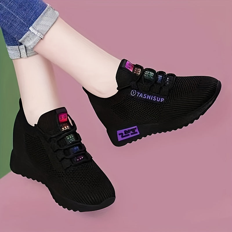 TASHISUP Breathable Knit Wedge Sneakers for Women - Comfortable and Versatile with Colorful Accents