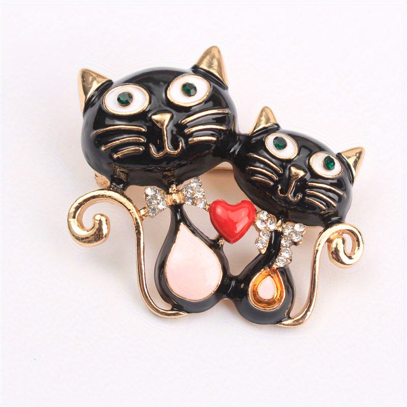 Brooch with Cartoon Cat Pattern and Rhinestone Inlay, Perfect for Women's Clothing, Lapel Pin for Dresses, Coats, and Sweaters, A Stylish Corsage Accessory