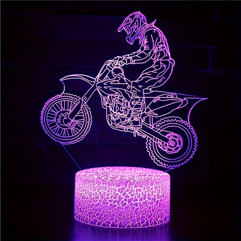 Motocross 3D night light with 16 colors, touch and remote control. Ideal gift for boys and friends.