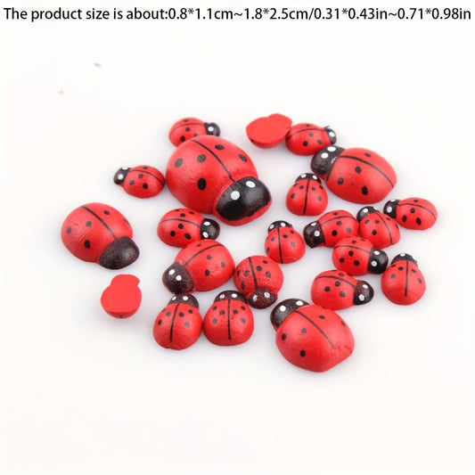 Ladybug charms: 100 pieces of red wooden beetle pendants with a 7-point star design. Perfect for DIY crafts and jewelry making. Includes all necessary parts and accessories.