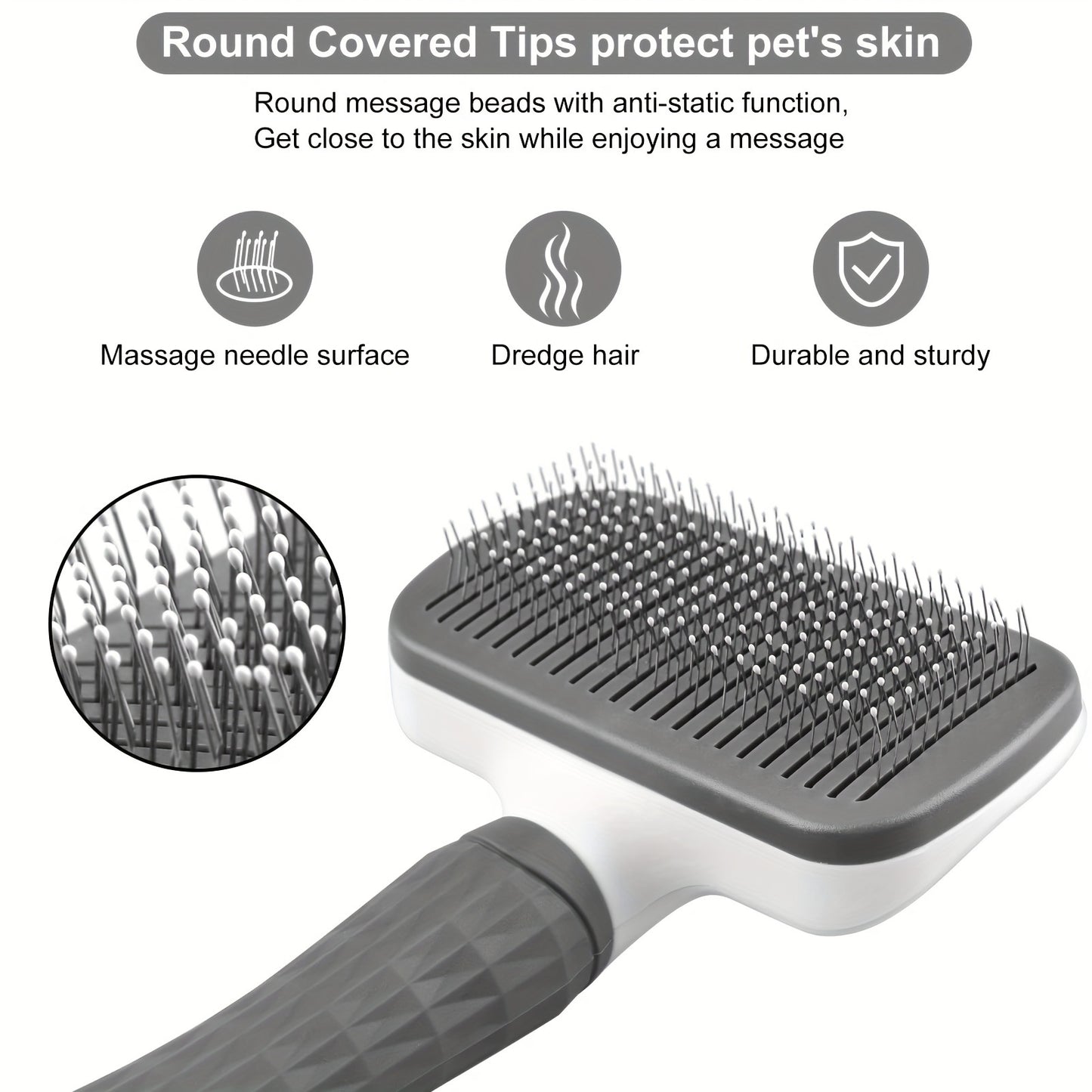 1pc Easy-Clean Pet Grooming Brush for Dogs & Cats - Gentle deshedding massage comb with one-click hair removal, plastic handle, ideal for loose undercoat, dog grooming.