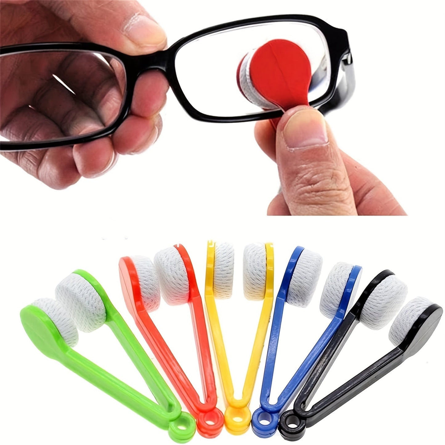 Portable multifunctional glasses cleaning brush with soft microfiber wipe. Includes scratch-free lens cleaning brush with keychain hole. Perfect polishing tool for glasses. Available in 1, 2, or 6 piece sets.