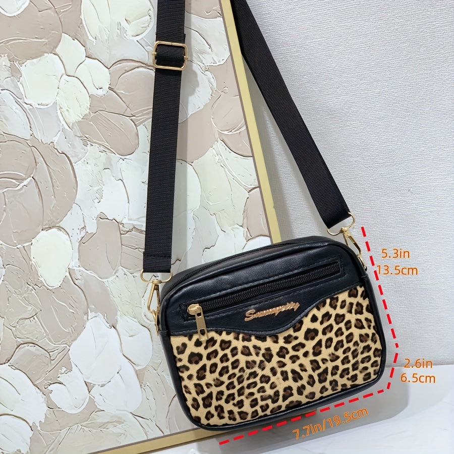 [Modern Appeal] Women's Leopard Print Crossbody Bag with Adjustable Strap - Versatile for Casual Outings, Office, and Daily Commute - Includes Phone Pocket and Coin Purse - Black, Small size