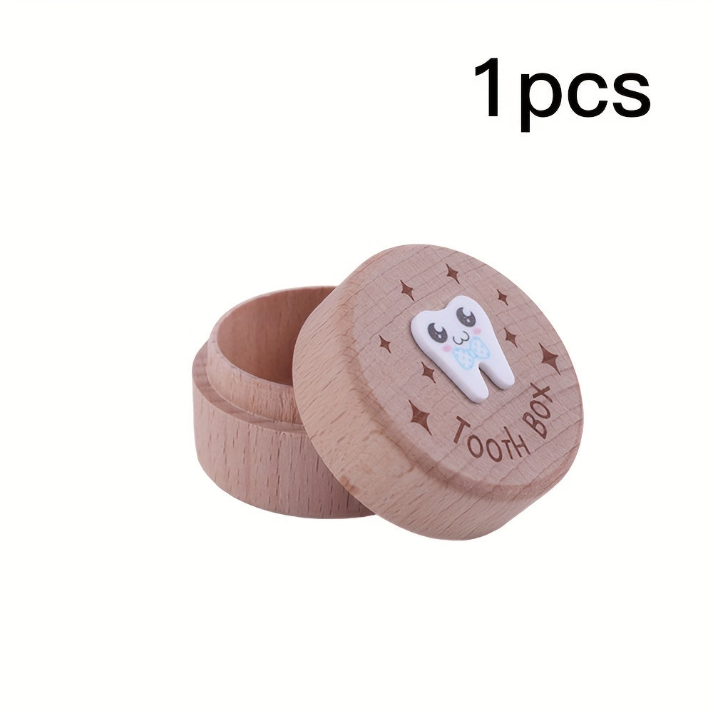 Cute wooden tooth box with secure closure for storing lost teeth, featuring playful dental design and decorative engraving.