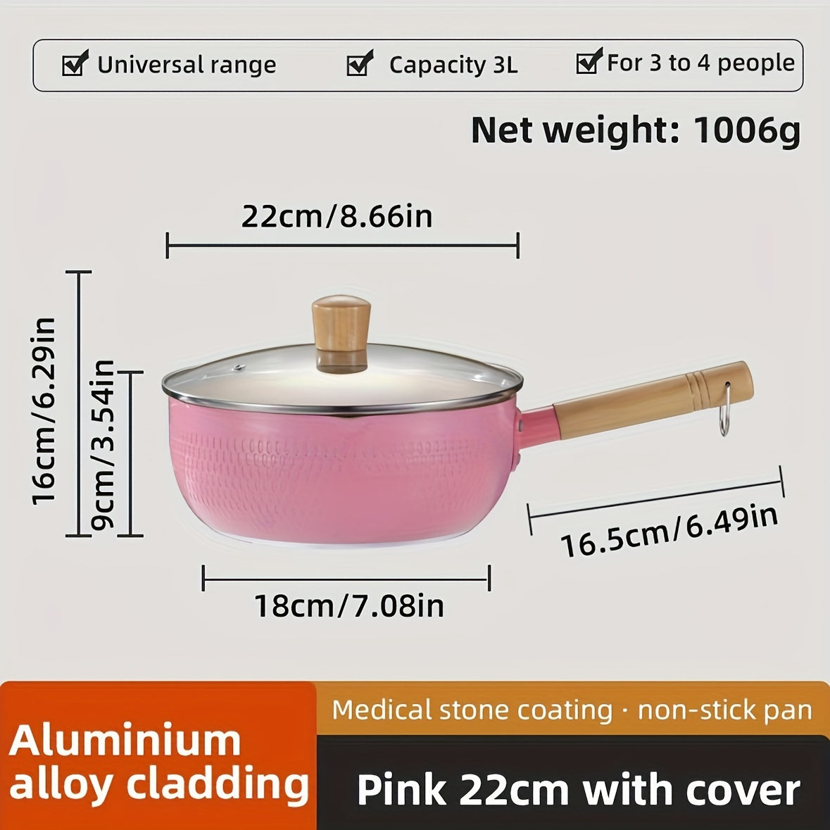 Best-Selling 1pc Pink Non-Stick Aluminum Pan, Japanese-Inspired Snow Flat Bottom Soup Pot, Induction Cooker Compatible, Perfect for Cooking Noodles and Heating Milk - Compact and Colorful Food Auxiliary Pot